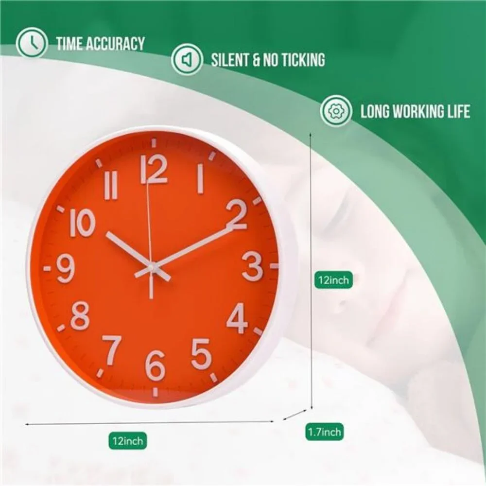 Wall Clocks Battery Operated,12 inch Silent Non Ticking Modern Wall
